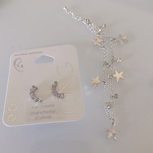 Emerald cut stud ear crawler earrings and charm bracelet